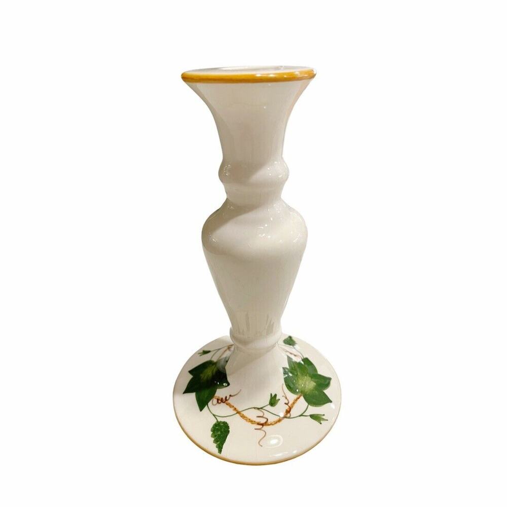 Facerarte Hand Painted in Portugal Ivy Signed and Numbered Ivory Candle Holder